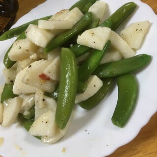 スナップえんどうと長芋のペペロンチーノ